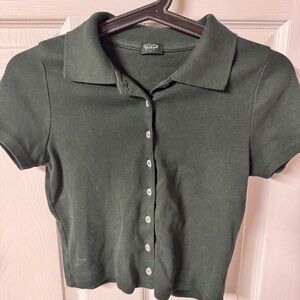 John Galt Green Button-Up Crop Top
